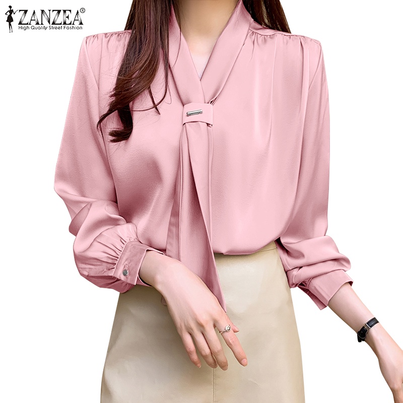 Áo kiểu Zanzea tay dài cổ chữ v thắt dây phong cách thanh lịch thời trang cho nữ