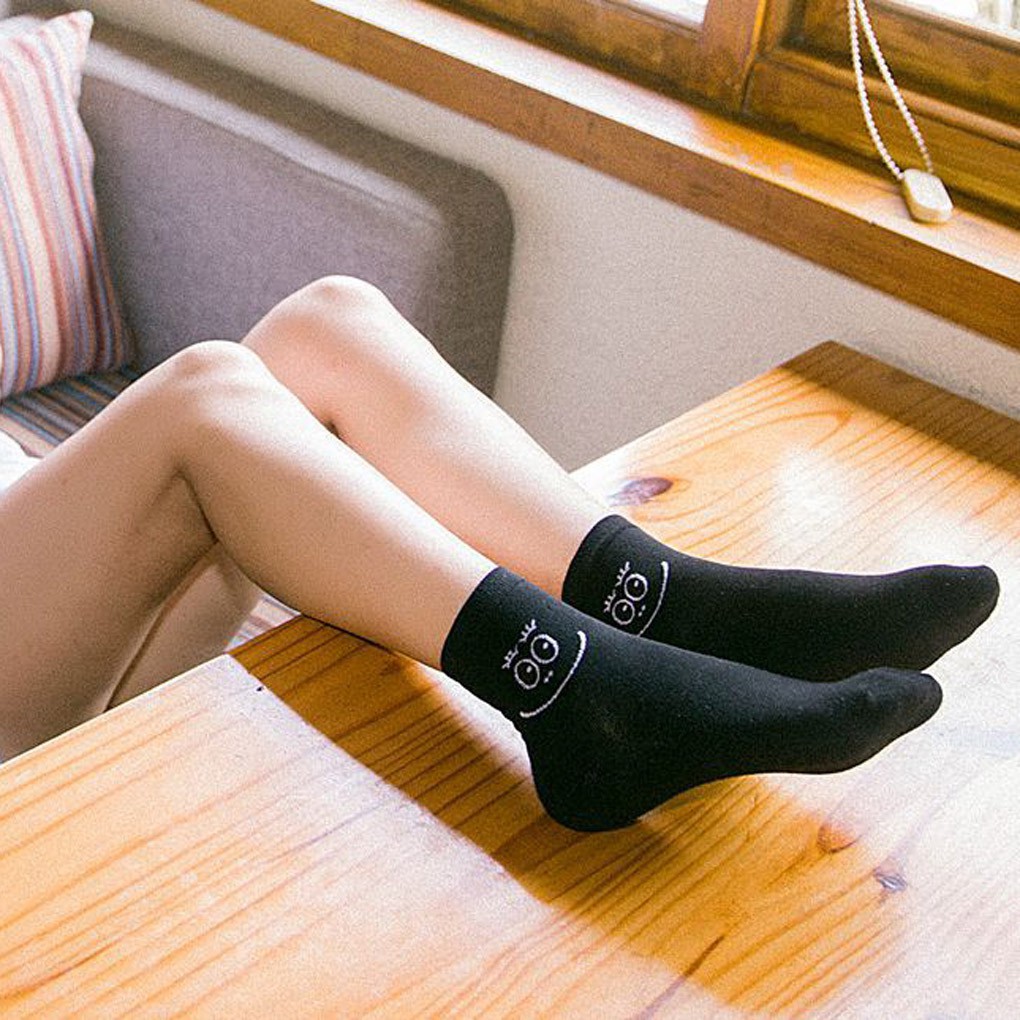 Vớ cotton cổ cao họa tiết mặt cười dễ thương