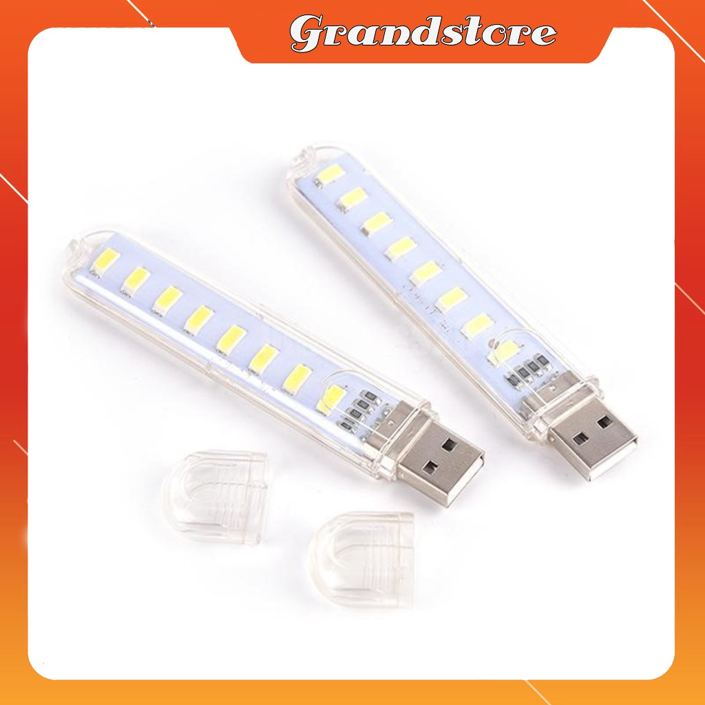 Đèn led USB mini 8 bóng ánh sáng trắng, vàng siêu sáng cắm máy tính laptop, sạc dự phòng, để bàn học, đọc sách, làm việc