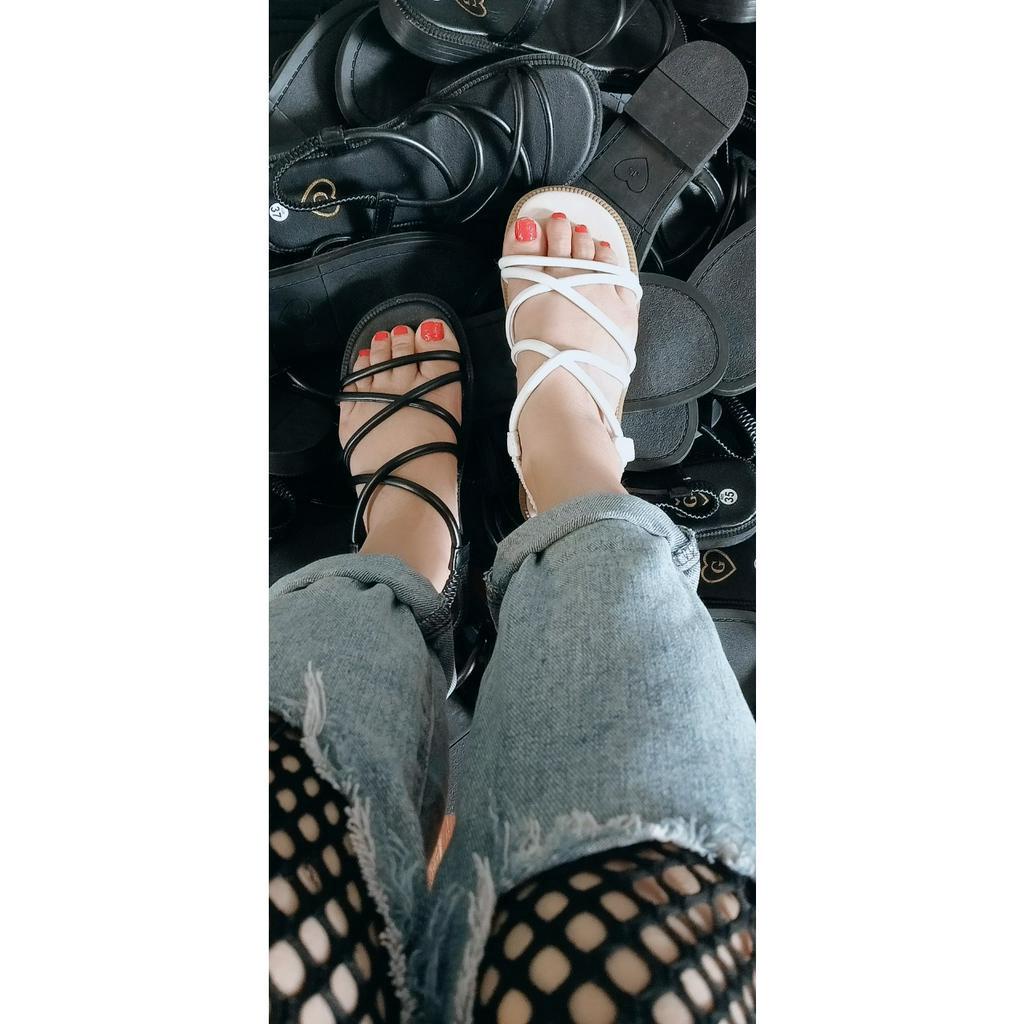 Dép sandal, dép quai hậu dây da chiến binh cao cấp đế bệt cho các bạn nữ, ôm chấn thời trang dễ phối đồ