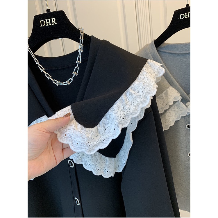 Áo sweater hai lớp cổ búp bê phối bèo dáng rộng phong cách quân đội Hàn Quốc thời trang cho nữ 2021 | BigBuy360 - bigbuy360.vn