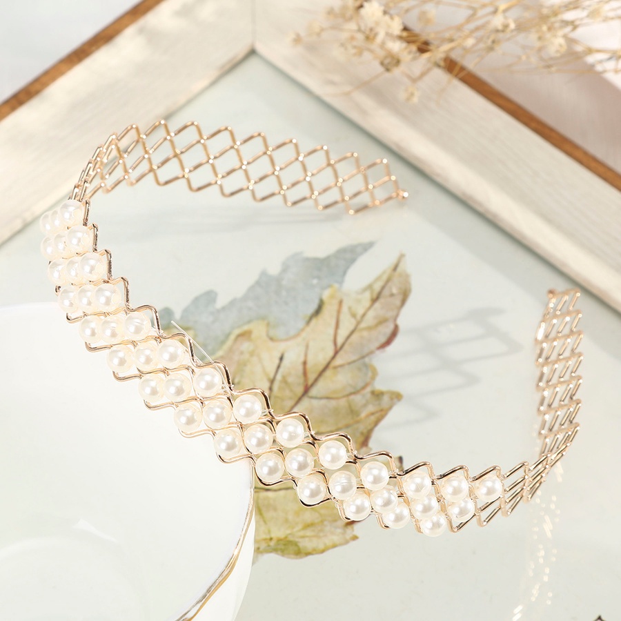 Băng đô kim loại đính ngọc trai nhân tạo phong cách thời trang hàn quốc