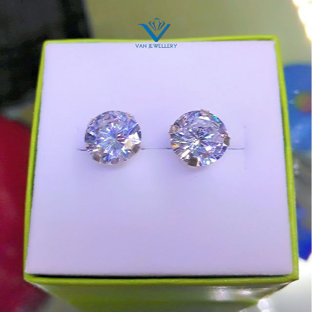 Khuyên tai bạc Khuyên đính đá kim cương nhân tạo bạc ta 925 Van jewelry V10751