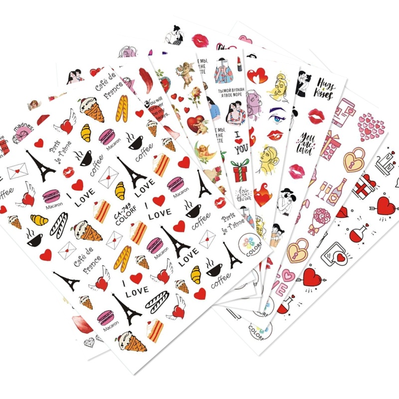 Miếng Dán Trang Trí Móng Tay Họa Tiết Trái Tim 3D Xinh Xắn