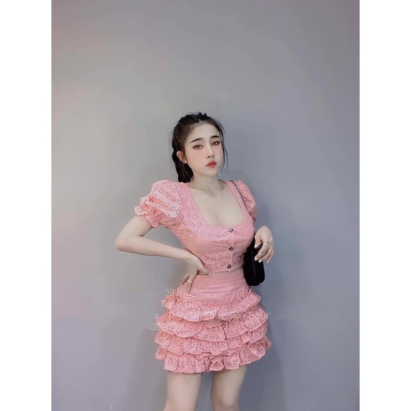 set áo tiểu thư + chân váy 3 tầng xinh xắn