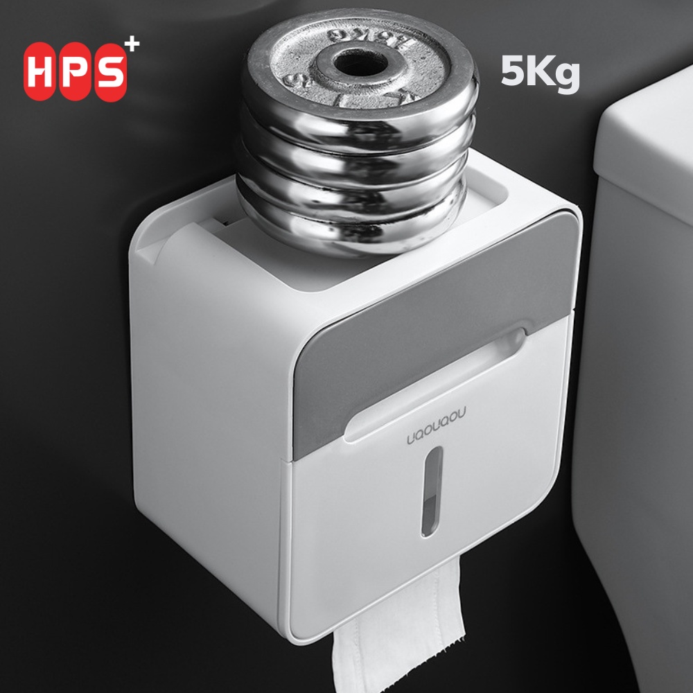 Hộp đựng giấy vệ sinh gắn tường có ngăn chứa đồ, Kệ để đồ nhà tắm 2 ngăn tiện lợi tặng kèm miếng dán siêu dính