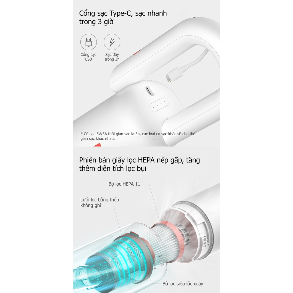 Máy hút bụi không dây Deerma VC01 hút bụi lau nhà 2 trong 1 dung lượng pin 2500mAh độ ồn thấp