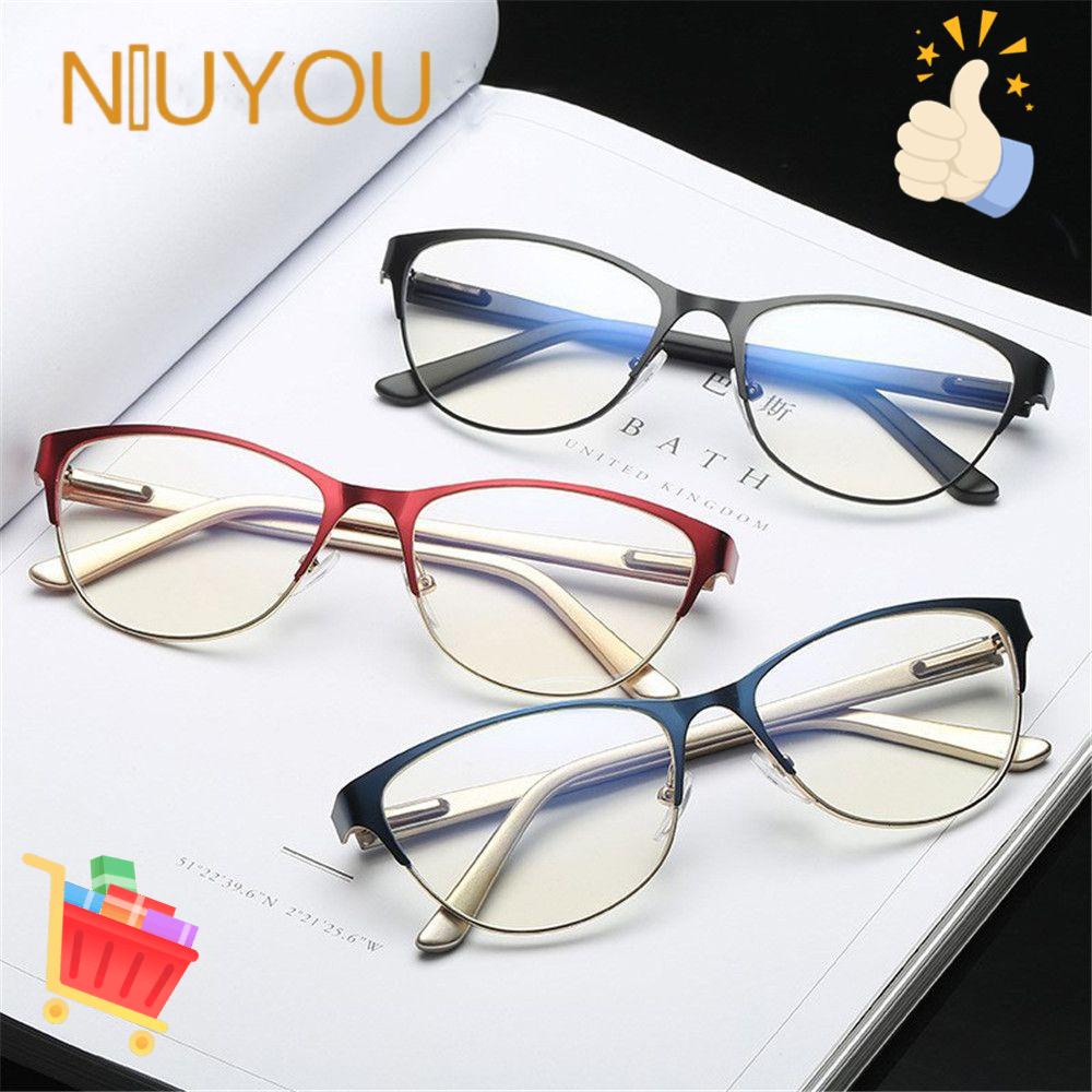 NIUYOU [Ready Stock] Reading Glasses Anti-fatigue Optical Eyewear Diopter +1.0 +3.5 Magnification Clear Lens Retro Metal Half Frame Presbyopic Eyeglasses
