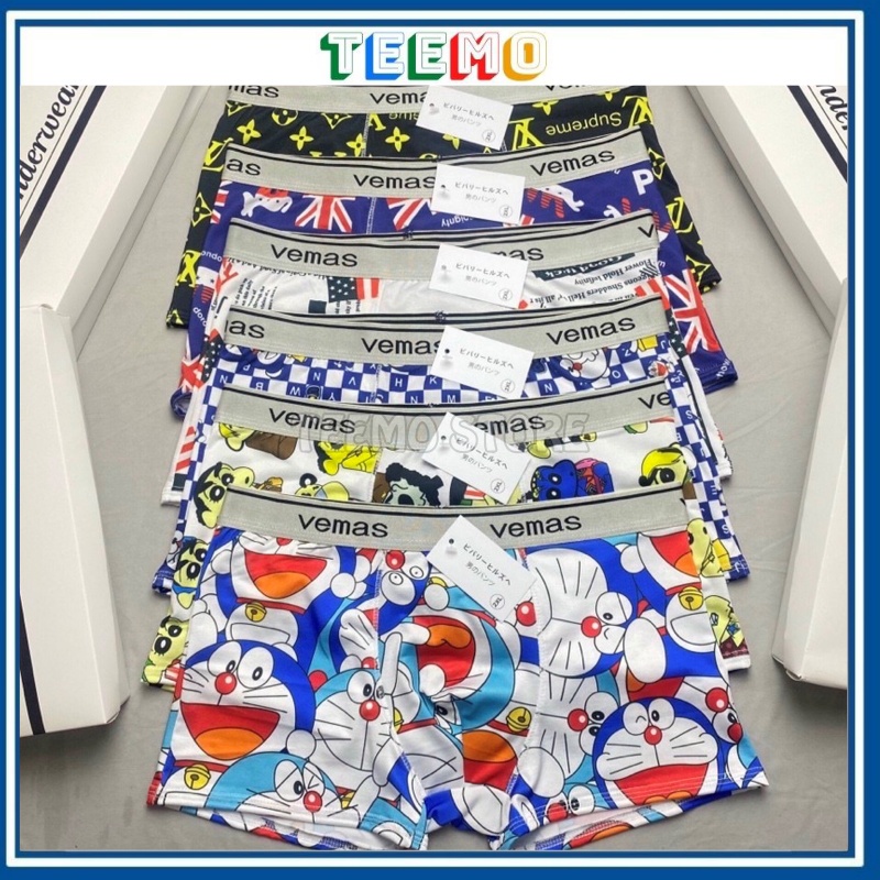 Quần sịp nam in hình, Quần lót nam thun lạnh in hình Doraemon, Shine bút chì hoạt hình co dãn 4 chiều | Teemo