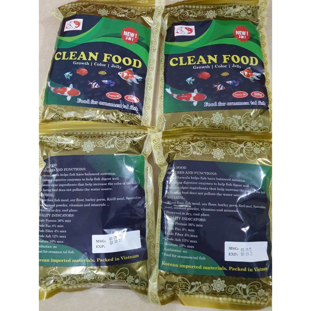 Thức ăn cao cấp cho cá Koi, cá cảnh cá loại 3 trong 1 CLEAN FOOD 500g