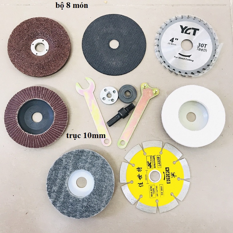Phụ kiện chuyển máy khoan thành máy cắt,mài  - kèm lưỡi cưa cao cấp - trục 10mm bộ 8 món