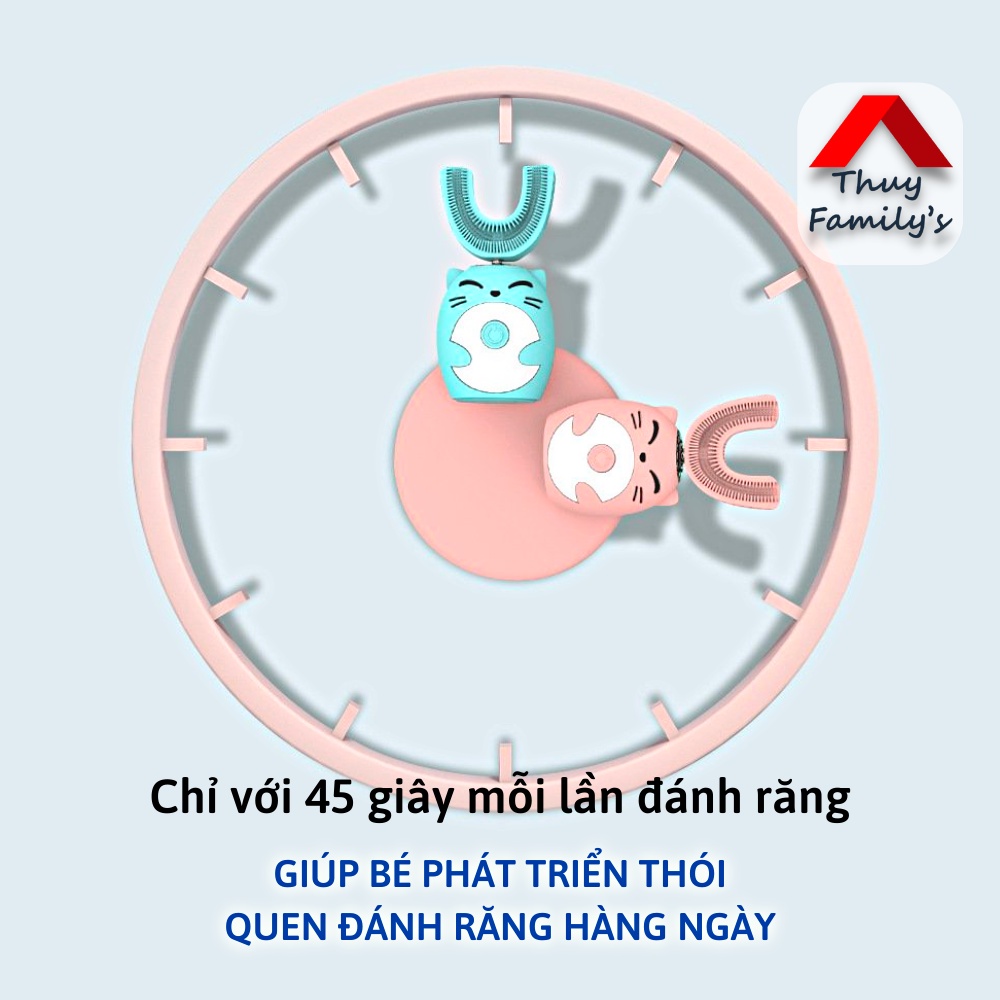 Bàn chải đánh răng điện cho bé DHA, Bàn chải điện chữ u cho bé từ 2-15 tuổi