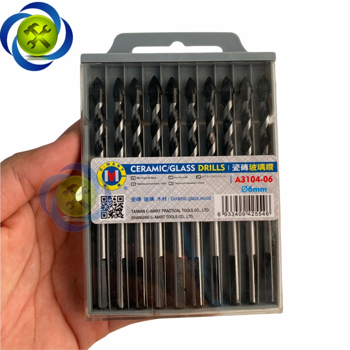 Mũi khoan gạch men 6mm C-Mart A3104-06 (10 mũi/vỉ) màu đen