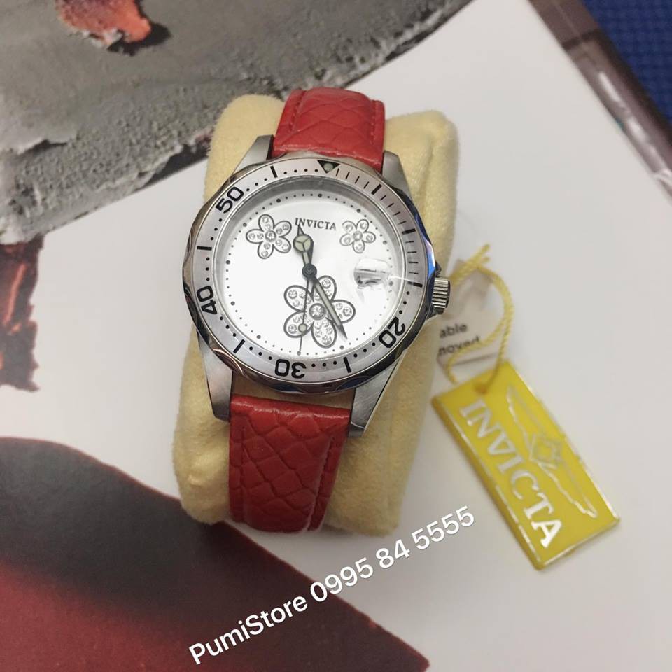Đồng hồ Invicta dây da màu đỏ cam cho nữ [Hàng Mỹ]