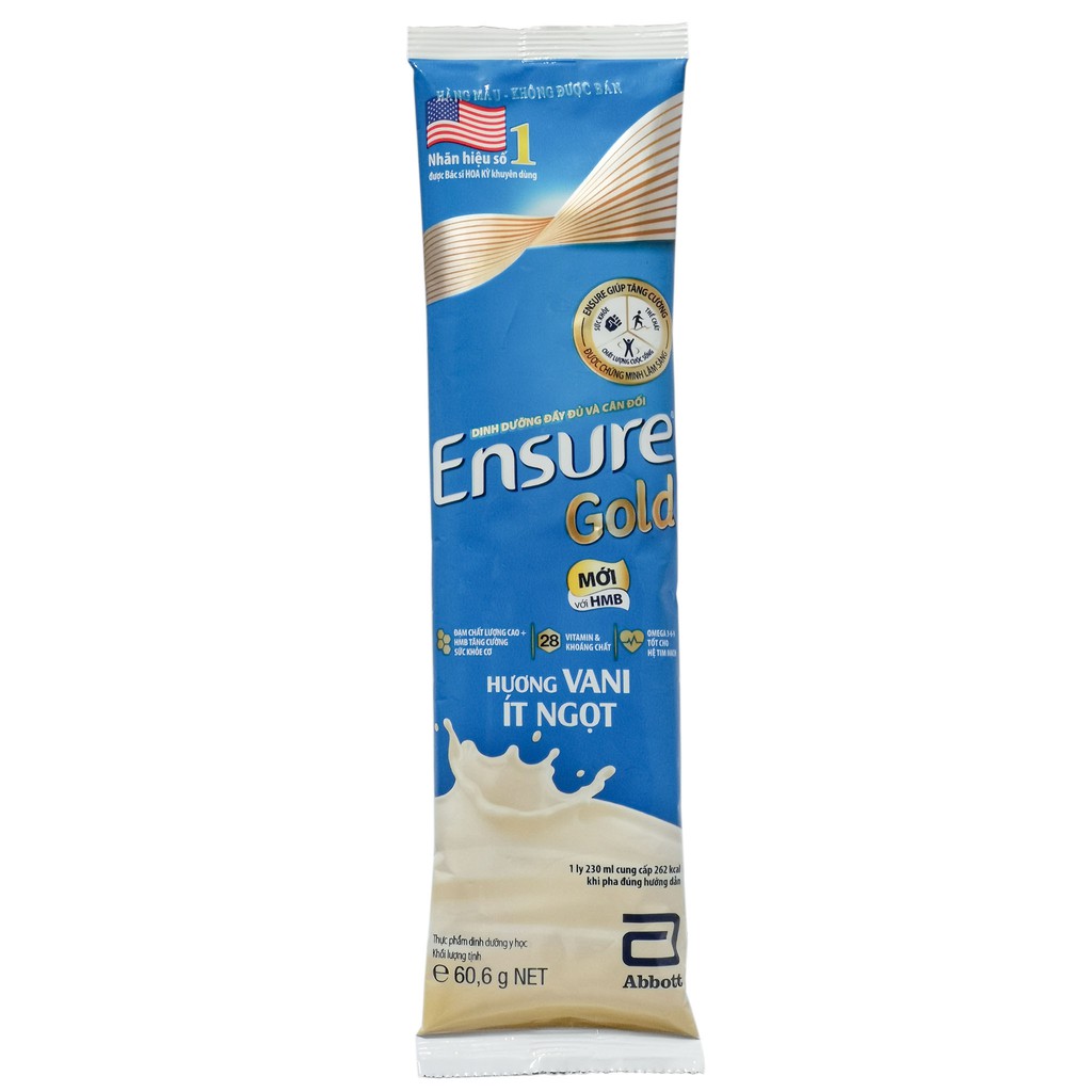 1 Gói/Combo 2 Gói Sữa Bột Ensure Gold 60,6g vị vani (Dinh dưỡng cân đối và đầy đủ)
