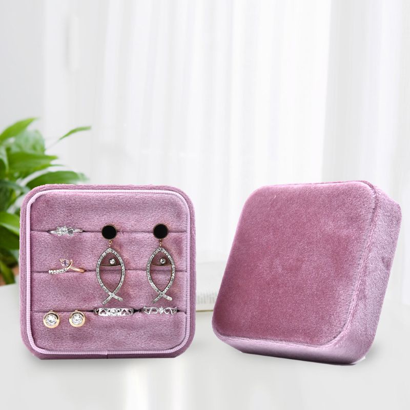 Flgo Hộp Đựng Trang Sức Cưới Hình Vuông Bằng Nhung Đính Kim Cương Giả Dành Cho Bạn Nữ