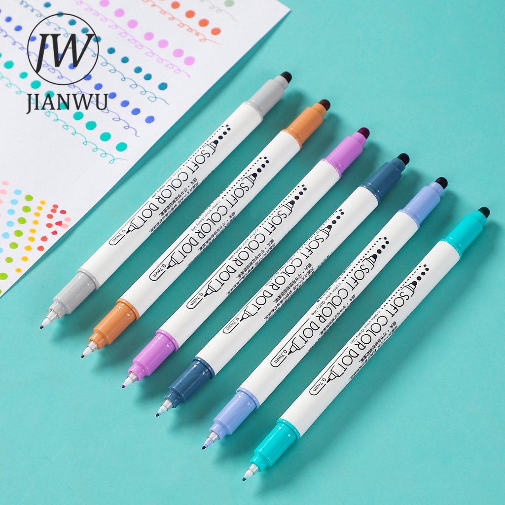 Set 6 Bút Đánh Dấu Hai Đầu Mềm Mại Họa Tiết Chấm Bi Dễ Thương Sáng Tạo Cho Học Sinh