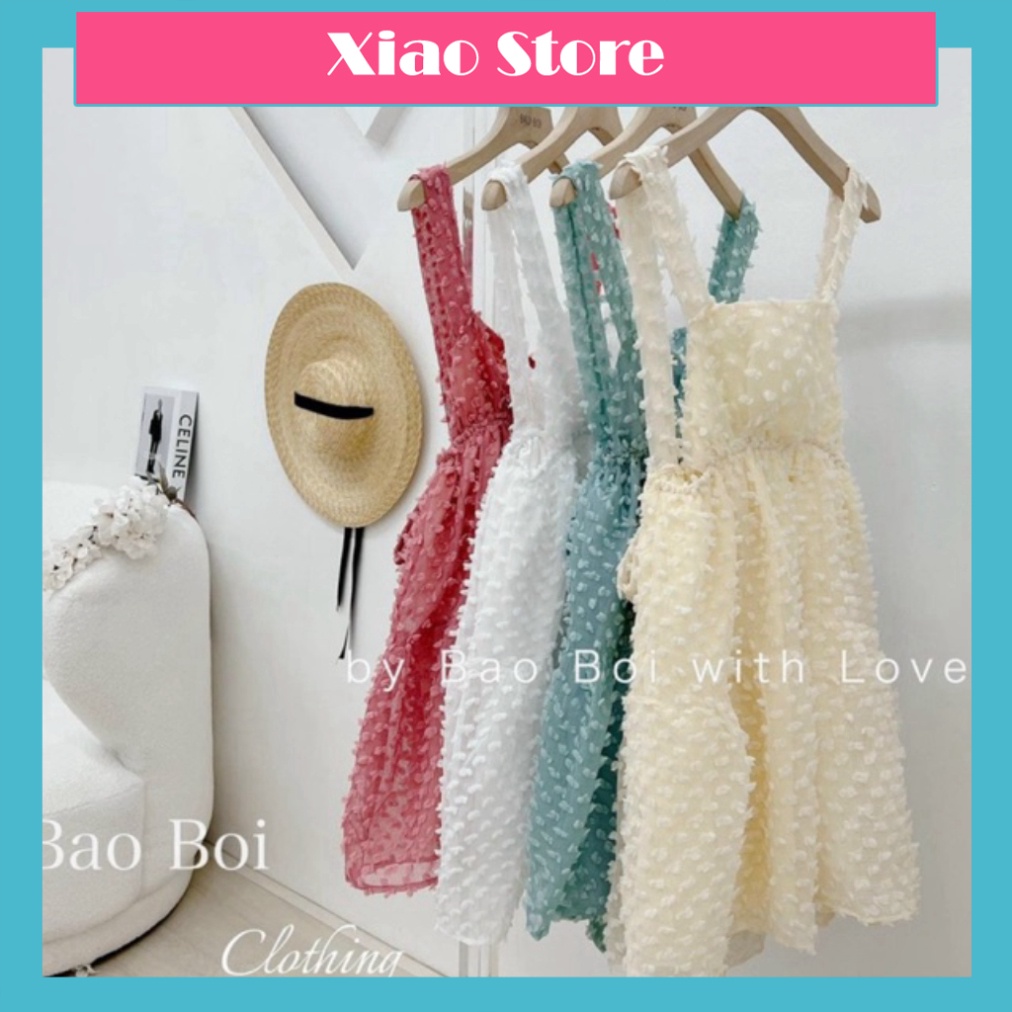 Váy yếm hai dây hở lưng- Váy hai dây tiểu thư hở lưng cột nơ đi biển, đi chơi_146 chất đẹp rẻ bền thoáng mát
