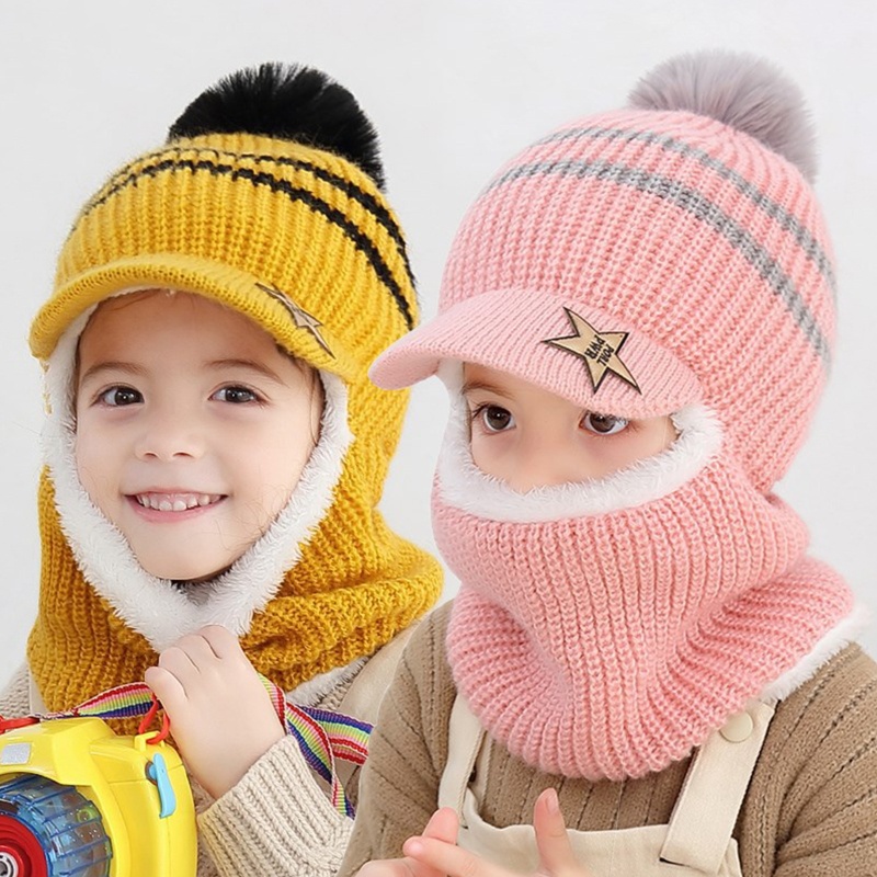 Mũ Beanie Lót Lông Cừu Giữ Ấm Mùa Đông Dành Cho Bé 2-6 Tuổi