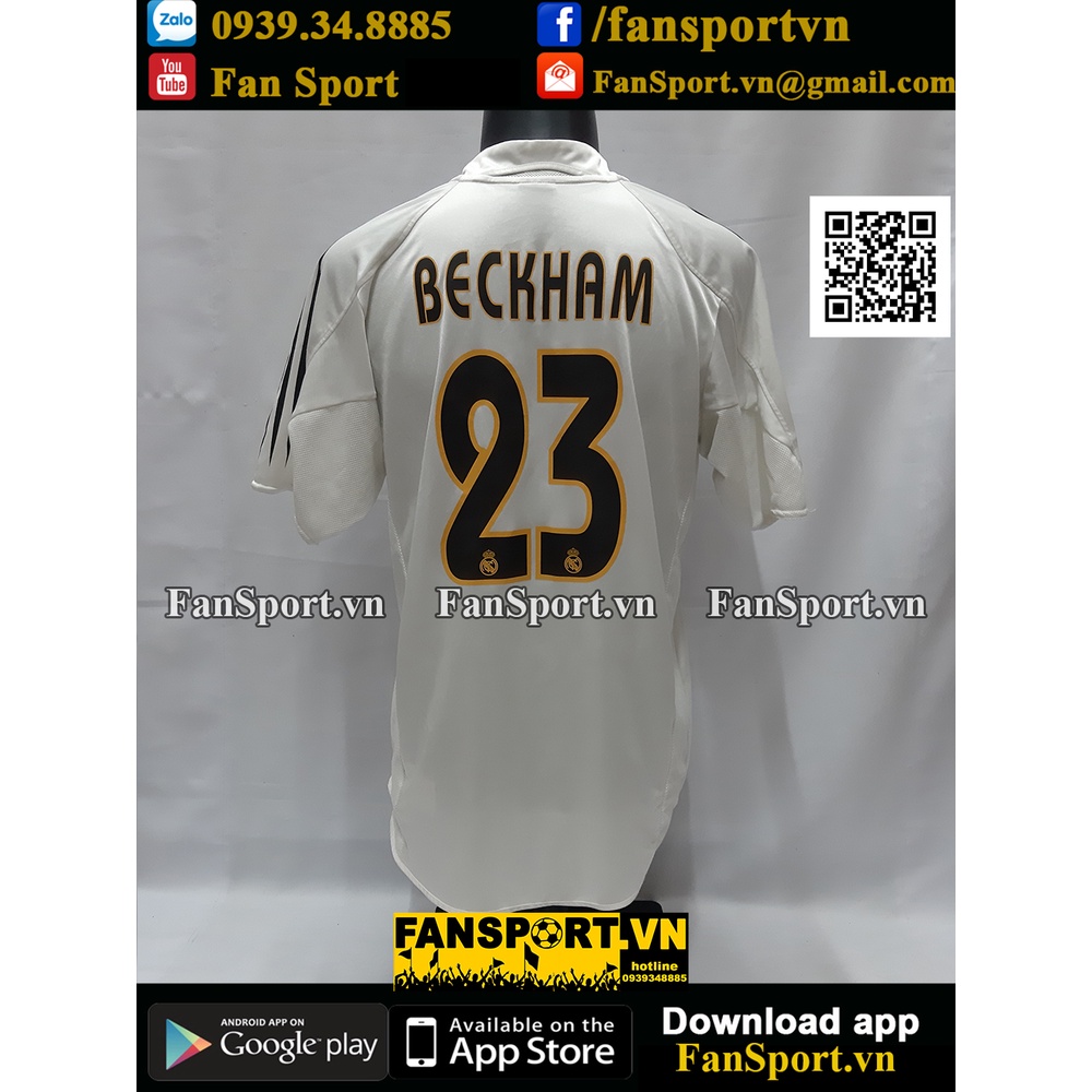 Áo đấu cầu thủ bóng đá Beckham 23 Real Madrid 2004-2005 home shirt jersey white 367841 Adidas size M