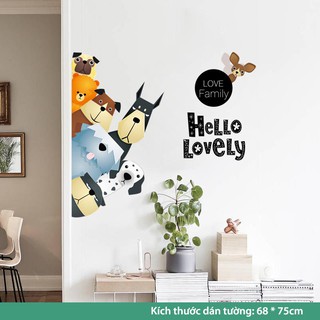 Tranh dán tường cho bé trai, decal dán tường cho bé học (Chó Ngộ Nghĩnh)