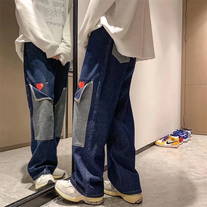Quần jeans ống rộng phong cách hàn quốc thời trang mùa thu cho nam quần baggy nam phong cách hàn quốc bigsize unisex quần jean rách gối  simple retro thiết kế túi trang chủ