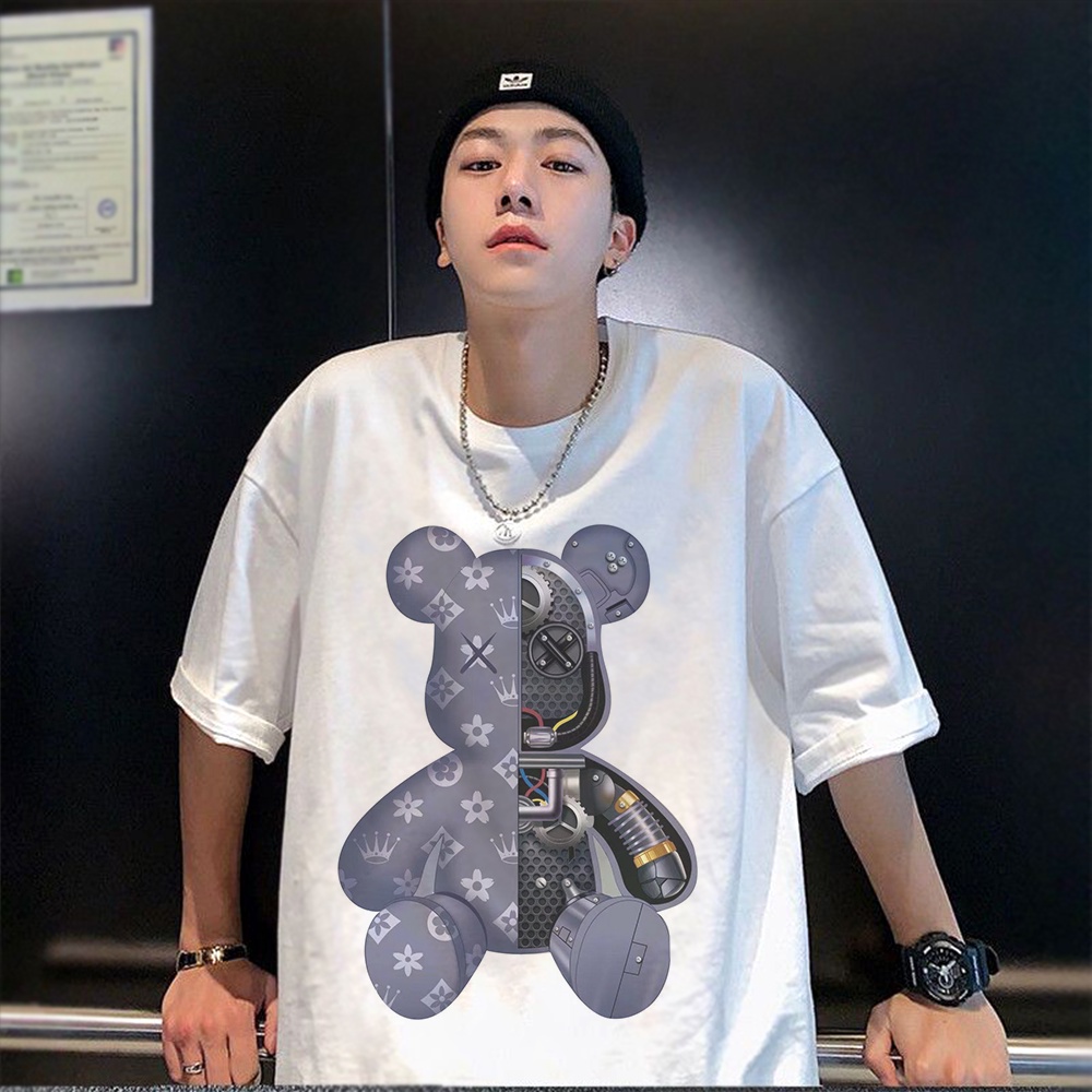 Áo thun unisex tay lỡ form rộng gấu LV