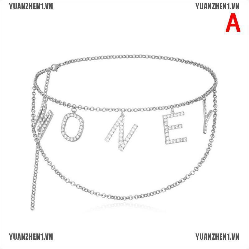 [YUANZHEN1] Thắt Lưng Dây Xích Mặt Chữ Pha Lê Cổ Điển Cho Nữ
