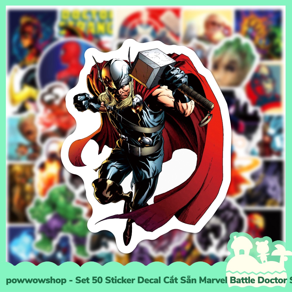 [Sẵn VN - Hỏa Tốc] Set 50 Sticker Mini Decal Dán Trang Trí Vật Dụng Mẫu Marvel Universe Battle Superhero