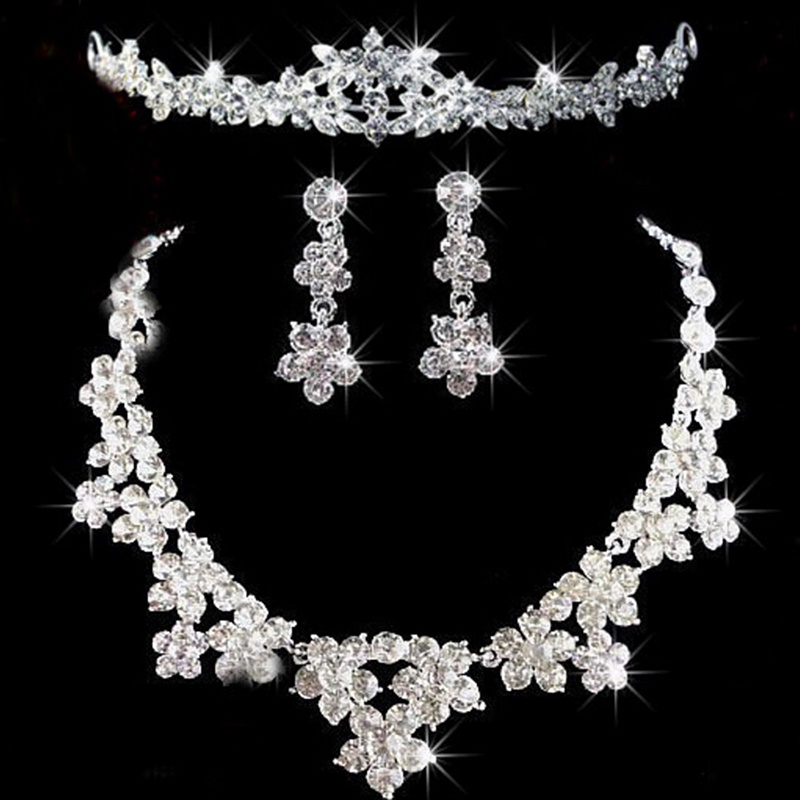 [New Stock] Wedding Party Bride Crystal Rhinestone Necklace Earrings Headband Jewelry Sets