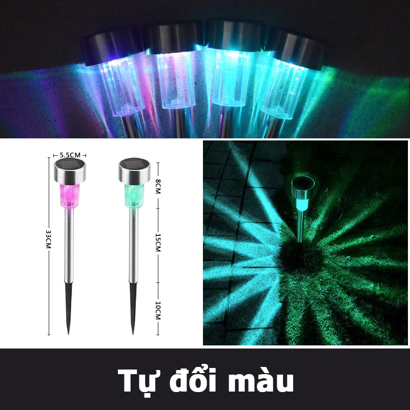  Đèn led cắm đất năng lượng mặt trời bằng thép không gỉ trang trí sân vườn SV inox