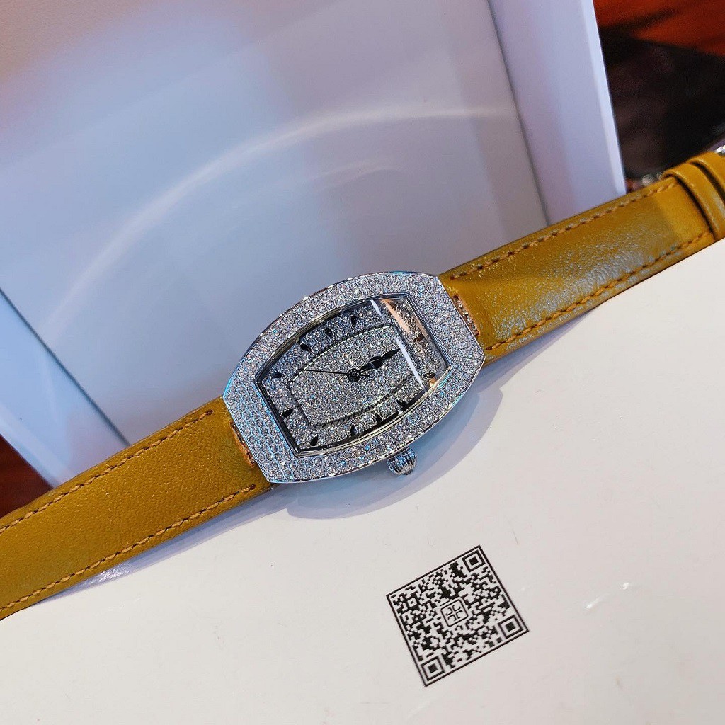 Set Đồng Hồ Davena Nữ Mặt Oval Full Đá Silver Chính Hãng 34mm