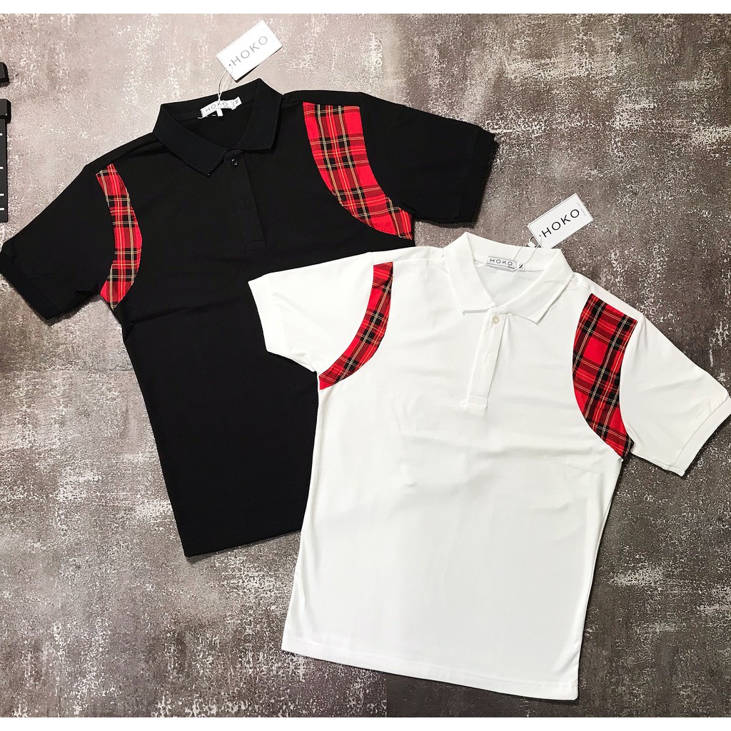Áo thun nam cổ trụ tay ngắn in chữ TB phối CARO vàng , đỏ áo chất cotton thoáng mát thời trang hè hot trend 2022
