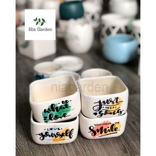 Chậu cây gốm sứ vẽ, vuông thấp mini