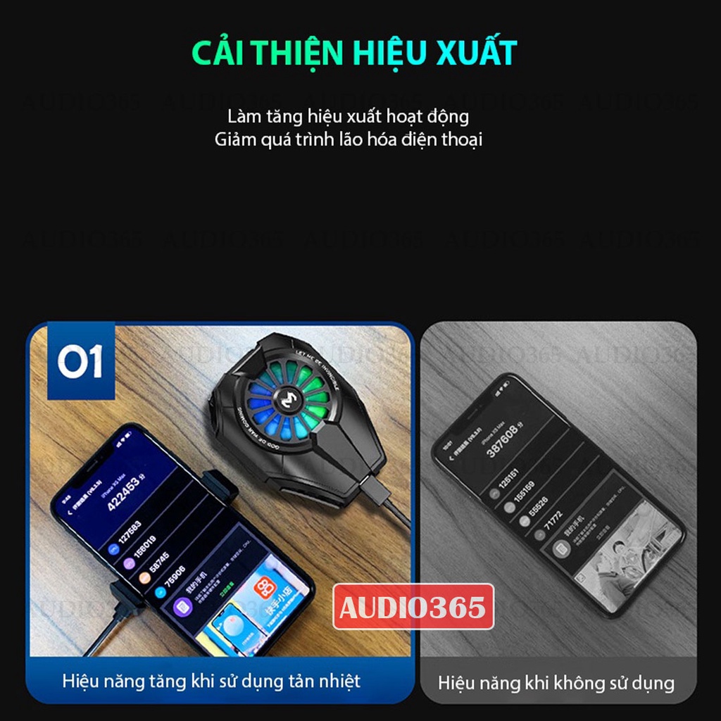 Quạt tản nhiệt điện thoại sò lạnh Memo DL06 hỗ trợ chơi game PUBG, FF, ROS, quạt làm mát siêu nhanh - AUDIO365