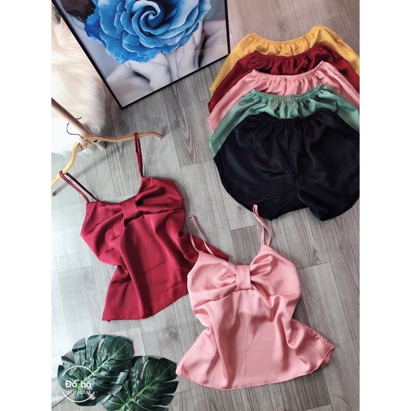 ❌HOT❌❌❌Đồ ngủ sexy hai dây, đồ ngủ hai dây nơ satin loại 1 mềm mịn mát