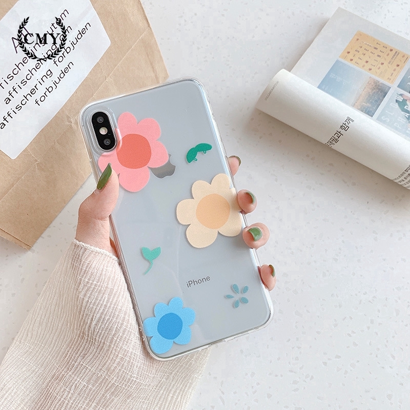 Ốp điện thoại TPU silicon in họa tiết hoa ba màu cho iPhone11/11Pro 11pro Max X XR XS XS MAX 6 7 8 plus SE | BigBuy360 - bigbuy360.vn
