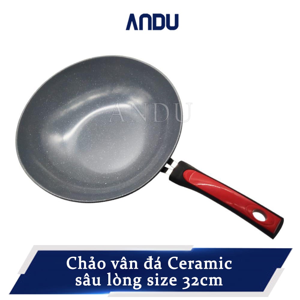 Chảo Sâu Lòng Vân Đá Ceramic 32cm, Chảo Xào Thức Ăn Dùng Được Cho Mọi Loại Bếp Siêu Tiện Lợi