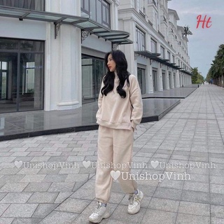 Bộ nỉ áo khoá hông quần bom