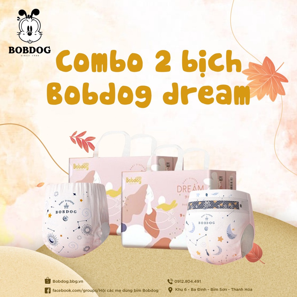 ⚡Combo 2 bịch⚡ Tã dán/quần Bobdog Dream/Fly Sail size M36/L34/XL32/XXL30 miếng