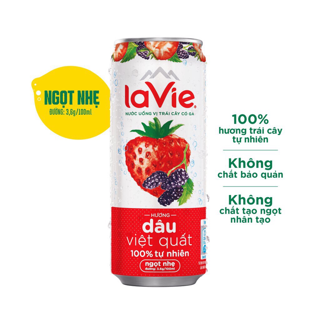 Thùng 24 lon nước uống vị trái cây có ga Lavie Sparkling - Hương Chanh Bạc Hà,Đào Cam, Dâu Việt Quất