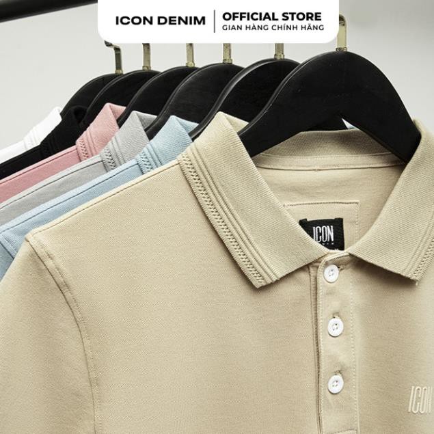 Áo Thun Có Cổ Polo Trơn ICON DENIM 6 Màu Phom Slim-fit Vải Cá Sấu In LogoNổi 3D ྇