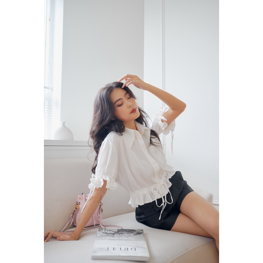 Áo croptop nhún tay thắt nơ - HERA Shirt