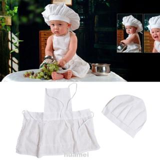 Unisex Cooking Costume Apron Hat Cotton Blends Comfortable Breathable Soft White Cute Baby Chef Suit Set