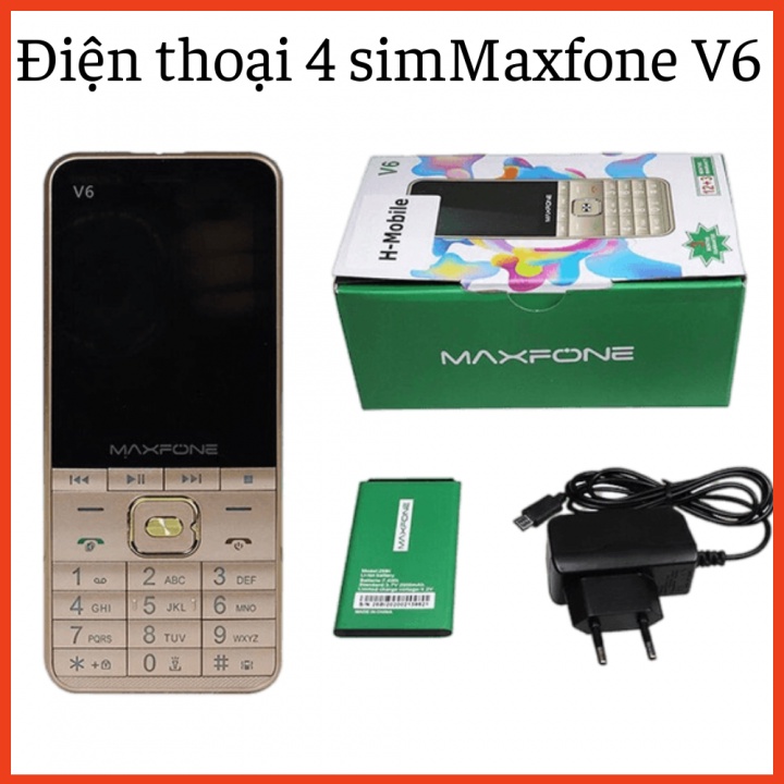 Điện thoại 4 Sim siêu mỏng MaxFone V6/ V12 - Phím to, Loa to, Pin trâu