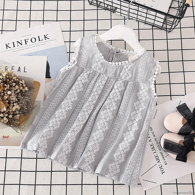 Áo cotton sát nách in hoa mùa hè cho bé gái