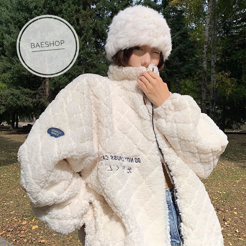 Áo khoác bông lì form rộng unisex Baeshop cho dịp đi chơi, có ảnh thật ở cuối