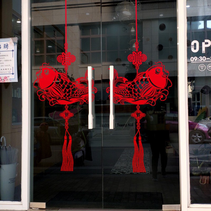 Decal trang trí tết - 2 dây hỷ cá chép đỏ chào xuân