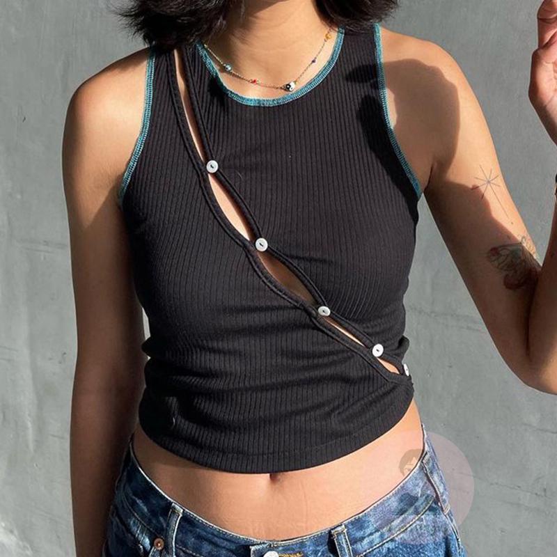 Áo Tank Top Cổ Tròn Màu Sắc Tương Phản Thời Trang Mùa Hè Dành Cho Nữ Size S / M / L