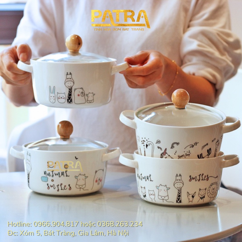 Tô ăn mì, bát ăn dặm có nắp họa tiết dễ thương - 900ml